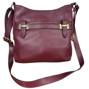 Giani Bernini Pebble Leather Burgundy Crossbody Shoulder Bag Purse Gold Tone